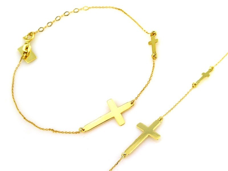 Złota bransoletka z dwoma krzyżykami